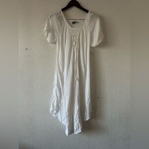 SR Fashion Rayon‎ White Embroidered Midi Dress Free Size Lagenlook Coastal